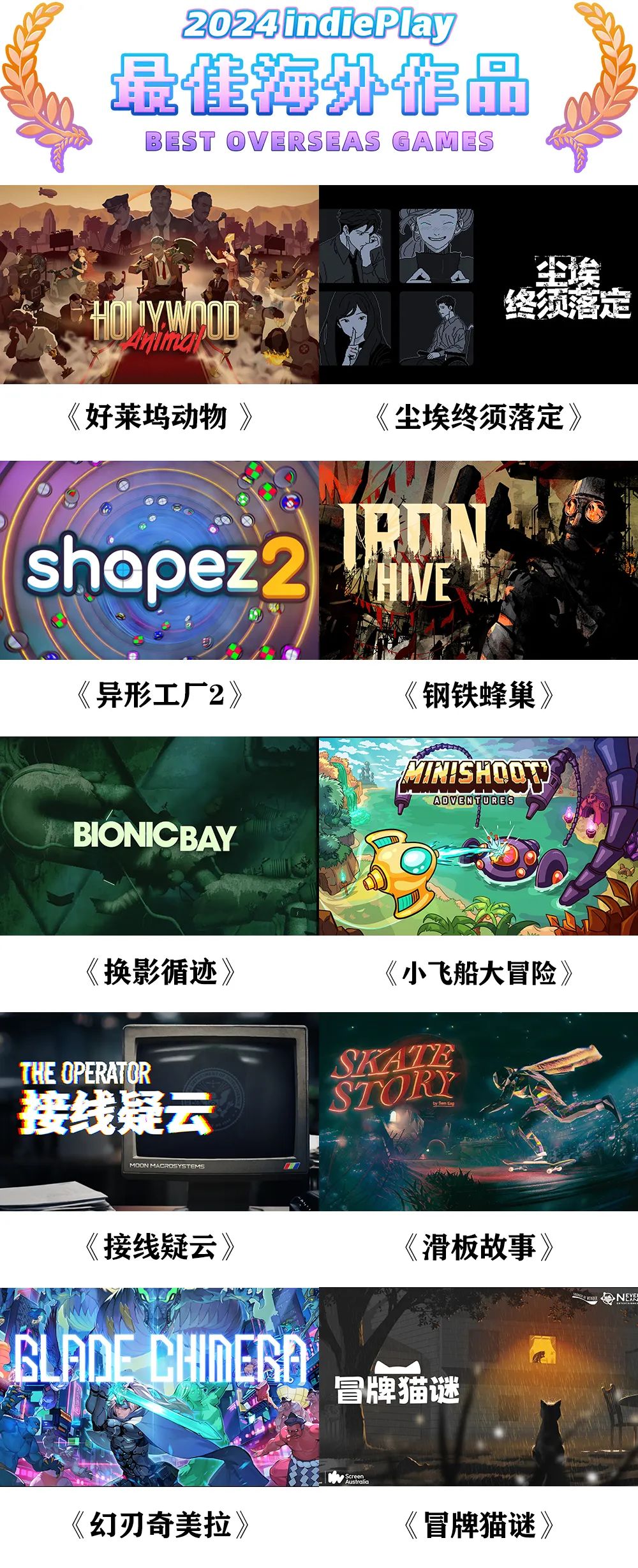 2024 indiePlay中国独立游戏大赛入围名单公布