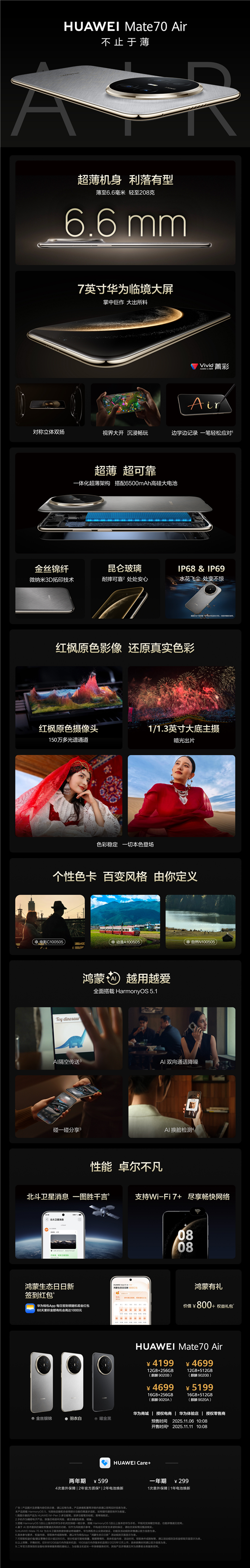 4199元起！华为Mate 70 Air一图看懂