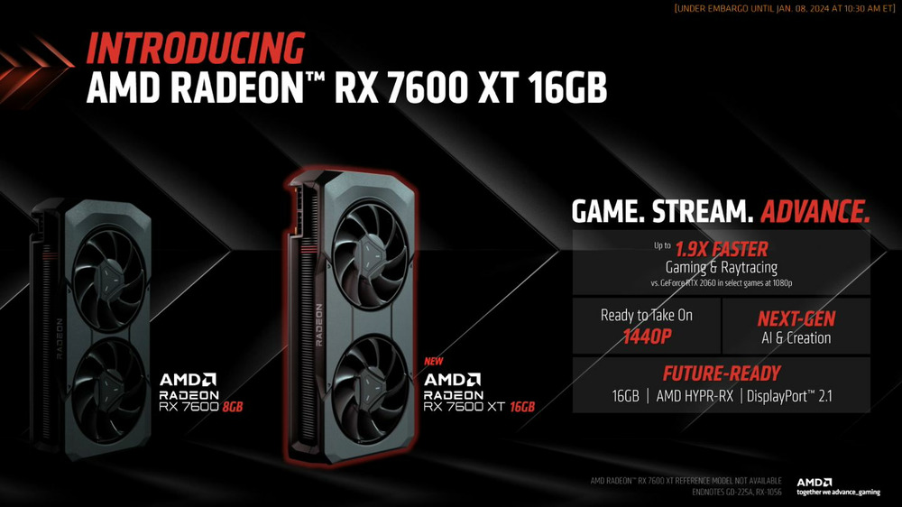 AMD Radeon RX 7600 XT 16 GB 显卡在 CES2024 发布