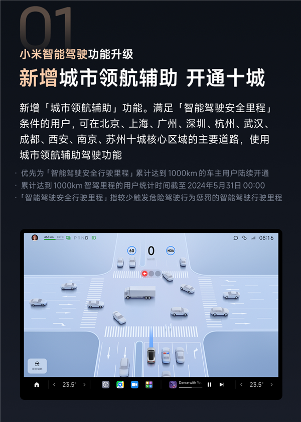 小米汽车全新OTA推送预告:10城领航辅助要开通了