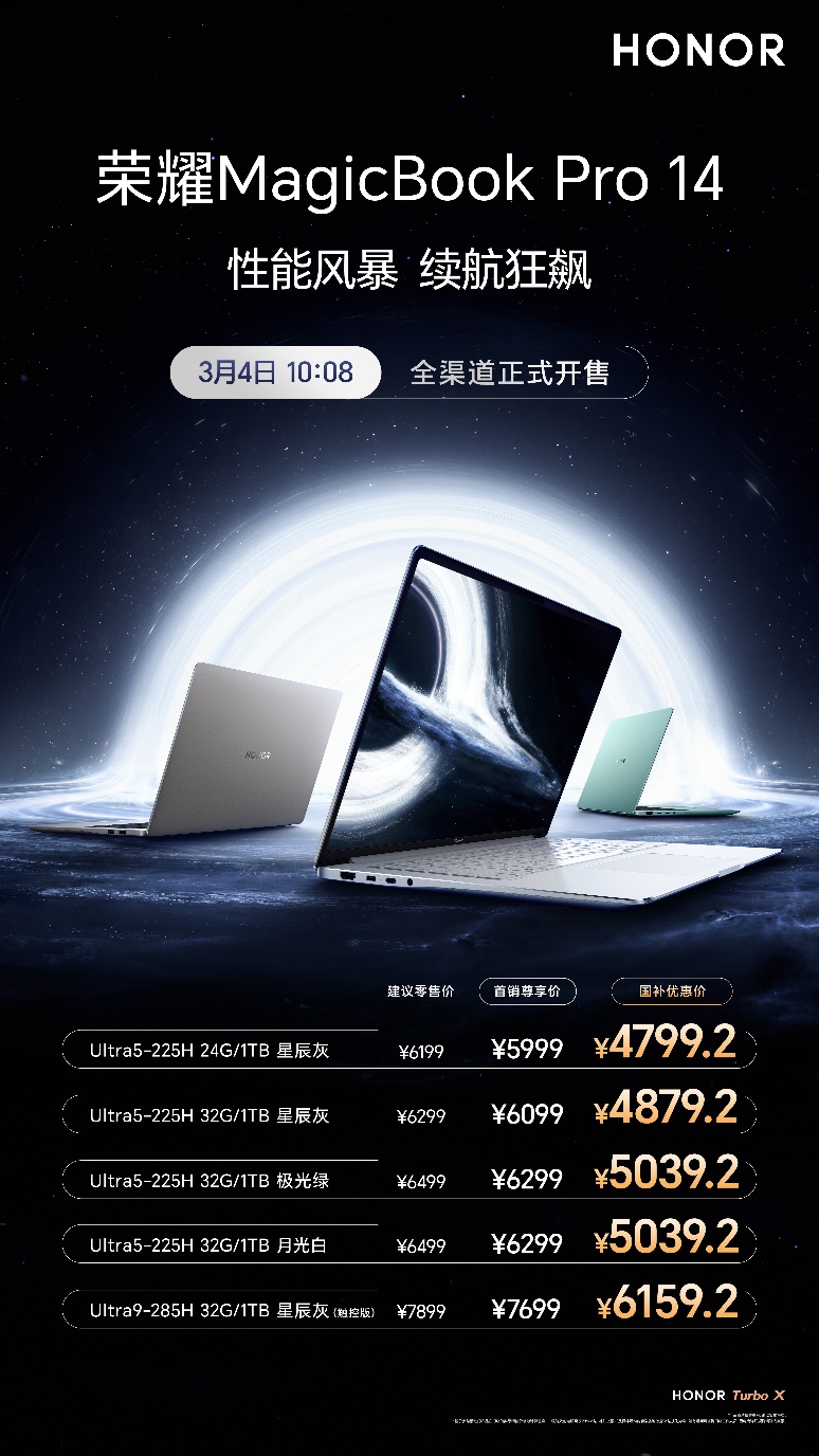 ​荣耀MagicBook Pro 14首销火热开启 国补到手价4799.2元起