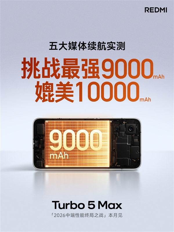 REDMI：Turbo 5 Max 9000mAh电池实测媲美10000mAh