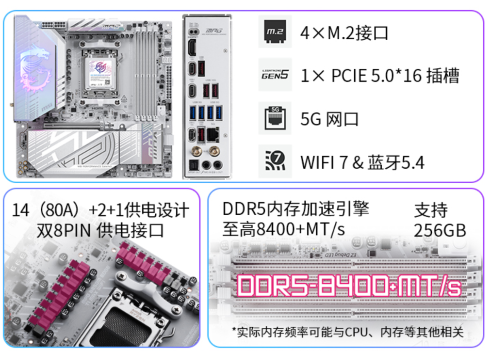 微星MPG B850M EDGE TI MAX WIFI主板上市：银白刀锋，性能与颜值兼具