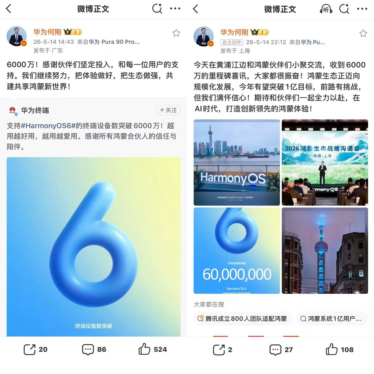鸿蒙6终端设备数突破6000万！华为何刚：今年有望突破1亿目标