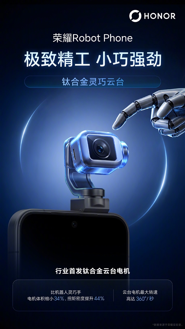 8 月 12 日见！荣耀 Robot Phone 搭载钛合金云台，每秒 360° 旋转专业防抖