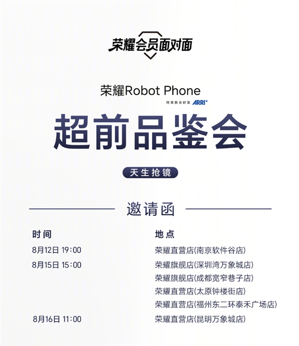 六城同步开启品鉴会！荣耀 Robot Phone 线下抢先上手，8 月 12 日发布定价